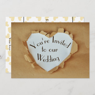 Fun Ripped Brown Paper Bag Heart Wedding Einladung