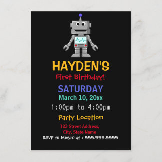 Fun Robot Einladung zum ersten Geburtstag