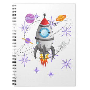 Fun Rocket Ship Space Stars Planets Notizblock