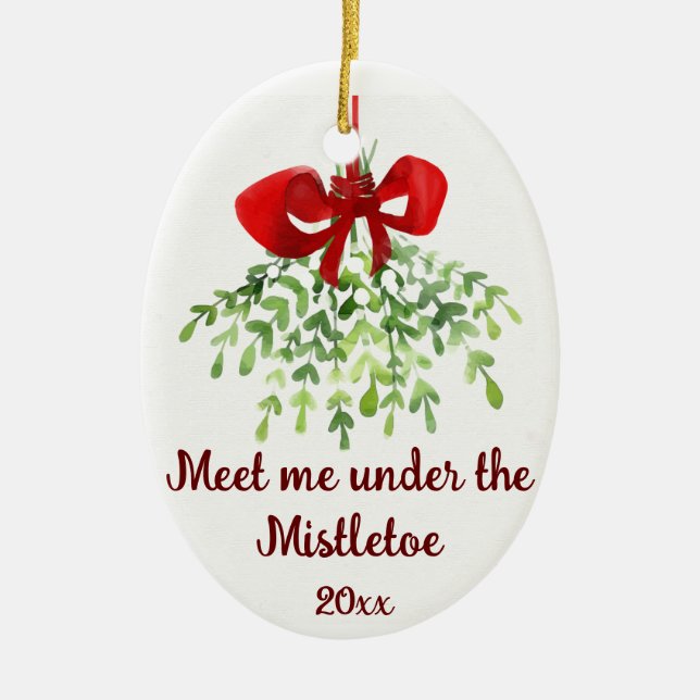 Fun Romantic Meet under Mistletoe Zitat Weihnachte Keramik Ornament (Vorne)