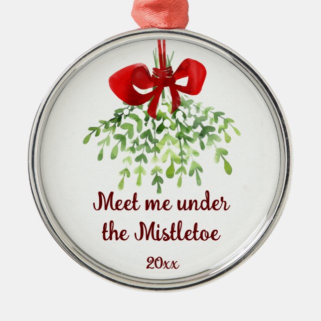 Fun Romantic Meet under Mistletoe Zitat Weihnachte Ornament Aus Metall (Vorne)