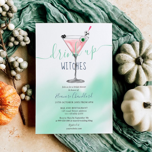 Fun rosa Cocktail Hexen Halloween Brautparty Einladung (Fun pink cocktail witches Halloween bridal shower Invitation)