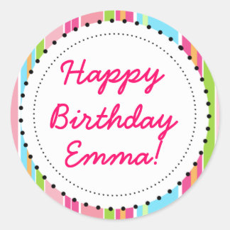 Fun rosa Farbstreifen und Punktkleber Runder Aufkleber