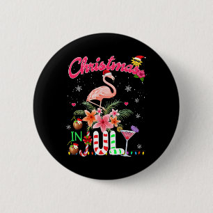 Fun rosa Flamingo in der Weihnachtsmannmütze Weihn Button