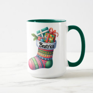 Fun Rosa und Grün Weihnachten Strumpf individuell  Tasse