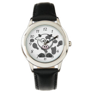 Fun Round Cartoon Cow Kids Armbanduhr