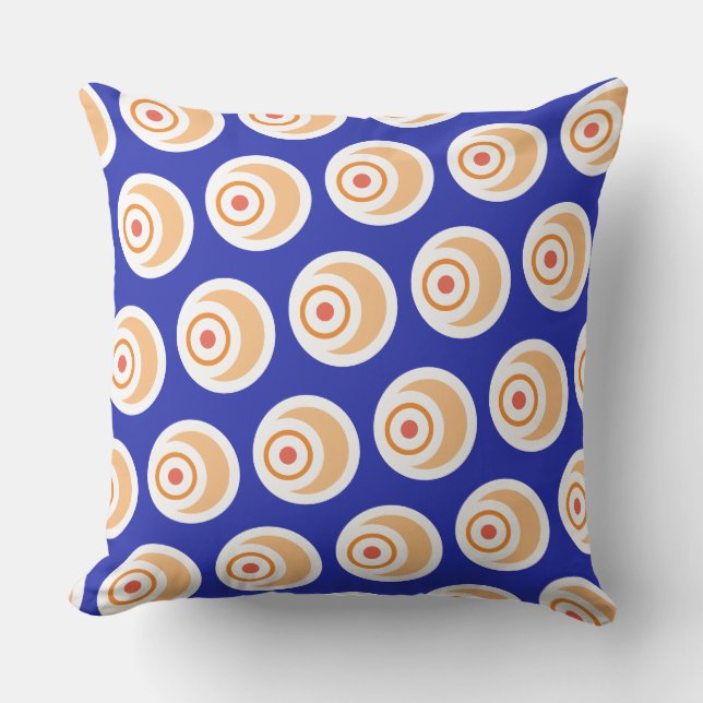 Fun Royal Blue Orange Tiled Concentric Art Pattern Kissen (Vorderseite)