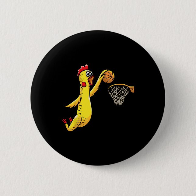 Fun Rubber Chicken Playing Basketball Sport Button (Vorderseite)