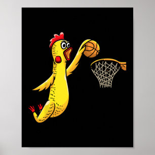 Fun Rubber Chicken Playing Basketball Sport Poster