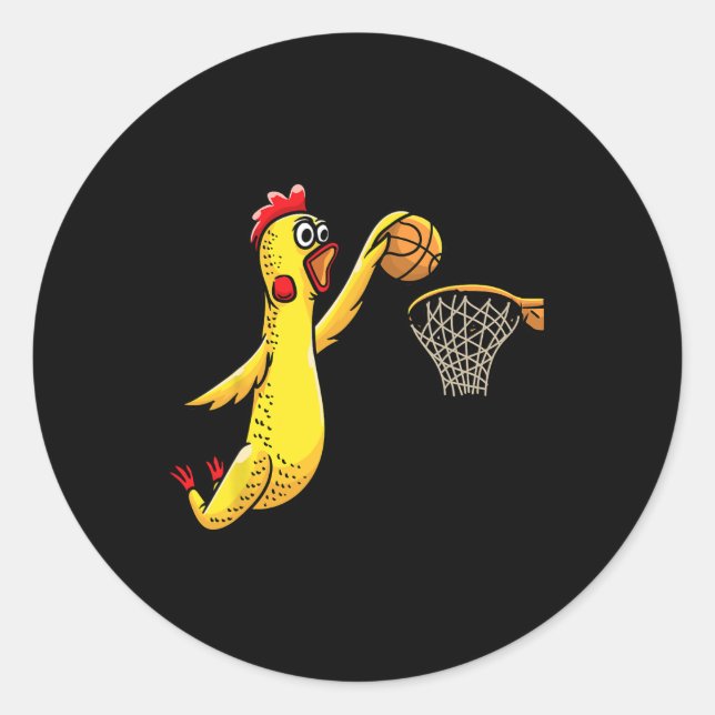 Fun Rubber Chicken Playing Basketball Sport Runder Aufkleber (Vorderseite)