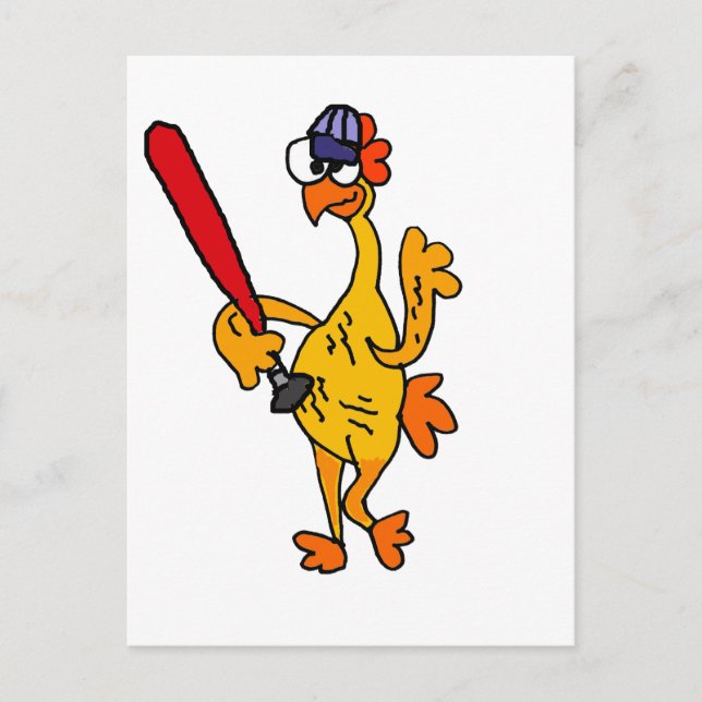 Fun Rubber Chicken spielen Baseball Cartoon Postkarte (Vorderseite)