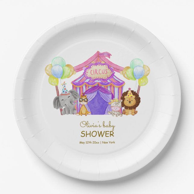 Fun Safari Circus Karneval Balloon Babydusche Pappteller (Vorderseite)