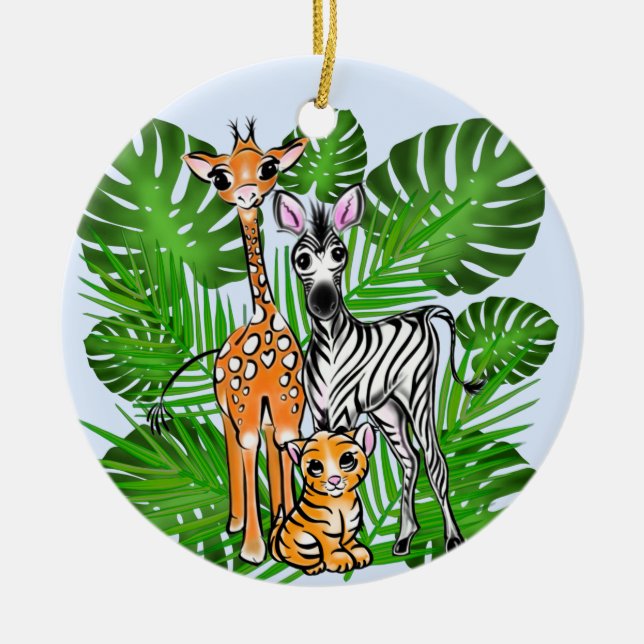 Fun Safari Friends giraffe zebra tiger palm Blätte Keramik Ornament (Vorne)