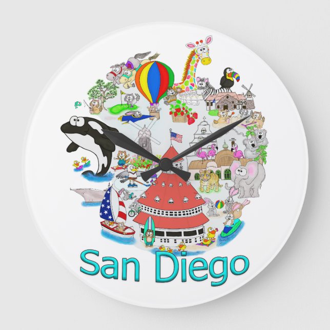 Fun San Diego Kalifornien Große Wanduhr (Vorderseite)