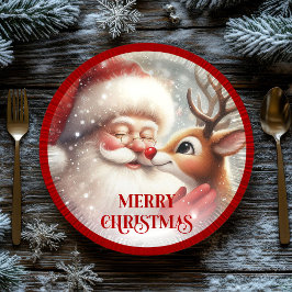 Fun Santa and Rudolph Christmas Dinner Plates Pappteller