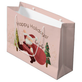 Fun Santa Illustration Moderne rosa Weihnachtskuns Große Geschenktüte