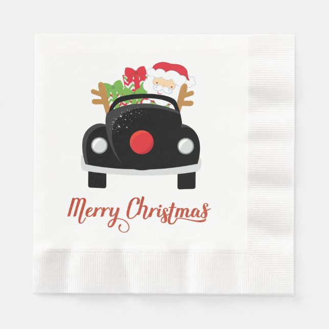 Fun Santa in Car Weihnachtsbuch Napkins Serviette (Vorderseite)