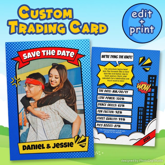 Fun Save the Date Card Comic Couple Trading Card Telefonnummerkarte (Fun Save the Date Card Comic Couple Trading Card)