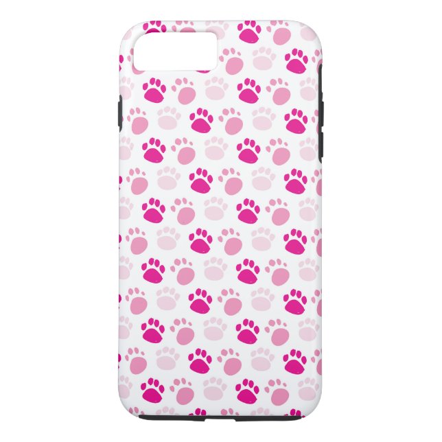 Fun Scatted Paw Prints Hot Pink und White Case-Mate iPhone Hülle (Rückseite)
