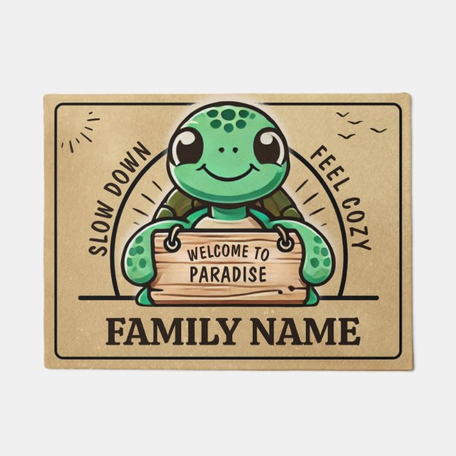 Fun Schildkrötendesign, adaptierbar, für warme Fam Fußmatte (Vorderseite)