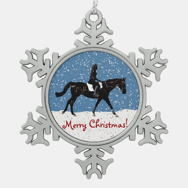 Fun-Schnee-Pferd Weihnachten Schneeflocken Zinn-Ornament (Vorderseite)
