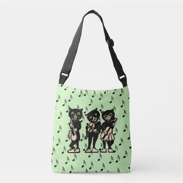 Fun schwarze Katzen spielen Fiddle Saxophone Gitar Tragetaschen Mit Langen Trägern (Vorderseite)