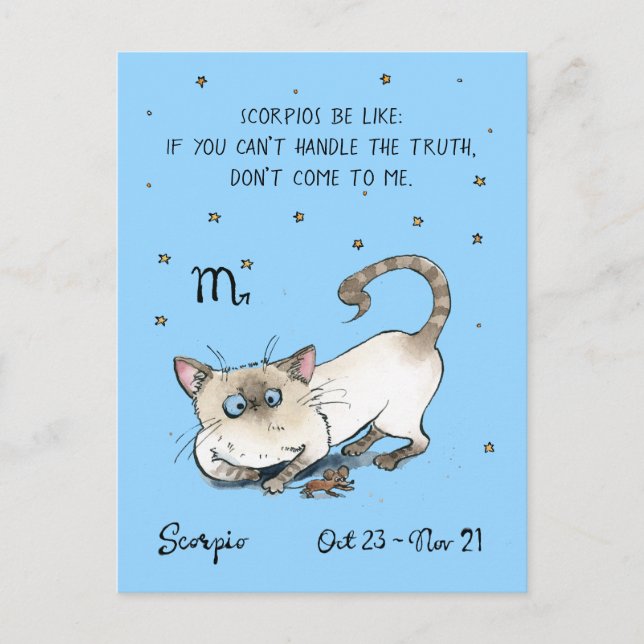 Fun Scorpio Postkarte Zodiac Cat Star Sternzeichen (Vorderseite)