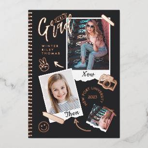 Fun Scrapbook Foto Album Notebook dann & Now Grad Folieneinladung