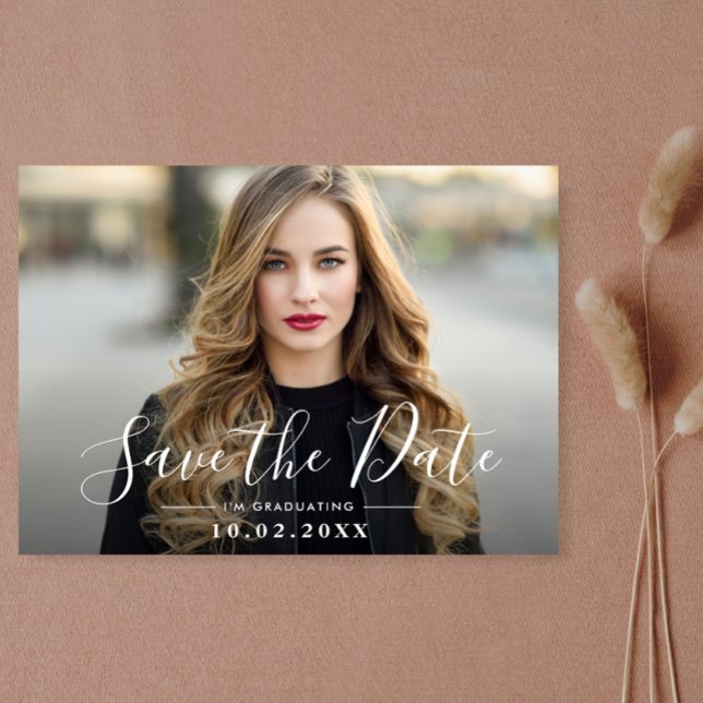 Fun-Script-Abschluss Save the Date Foto Postkarte (Von Creator hochgeladen)