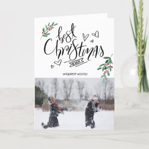 Fun Script Red Holly Berries Beste Weihnachtsfeier Feiertagskarte
