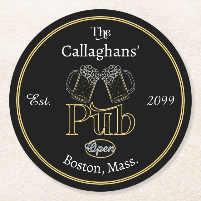 Fun Script Text Pub w Bers Drink Coasters Runder Pappuntersetzer (Vorderseite)