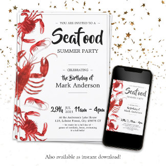 Fun Seafood Sommer Geburtstagsparty Einladung