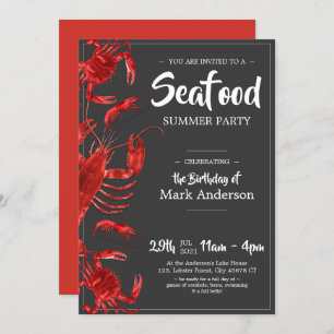 Fun Seafood Summer Dark Gray Geburtstagsparty Einladung