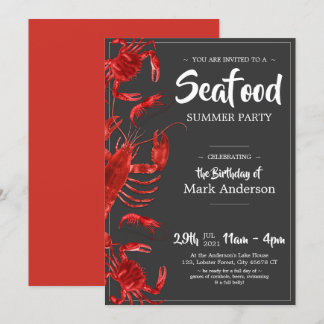 Fun Seafood Summer Dark Gray Geburtstagsparty Einladung