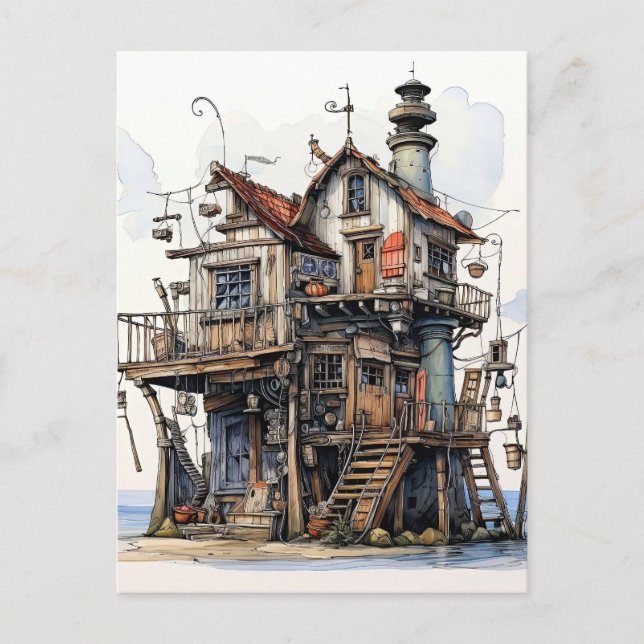 Fun Seaside Shack Art Postkarte (Vorderseite)