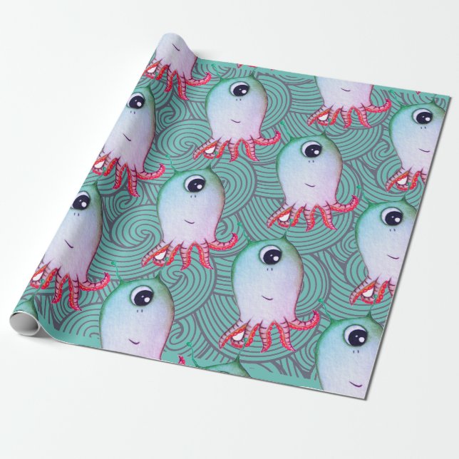 FUN SEE MONSTER JAPANESE WAVES Wrapping Paper Geschenkpapier (Ungerollt)