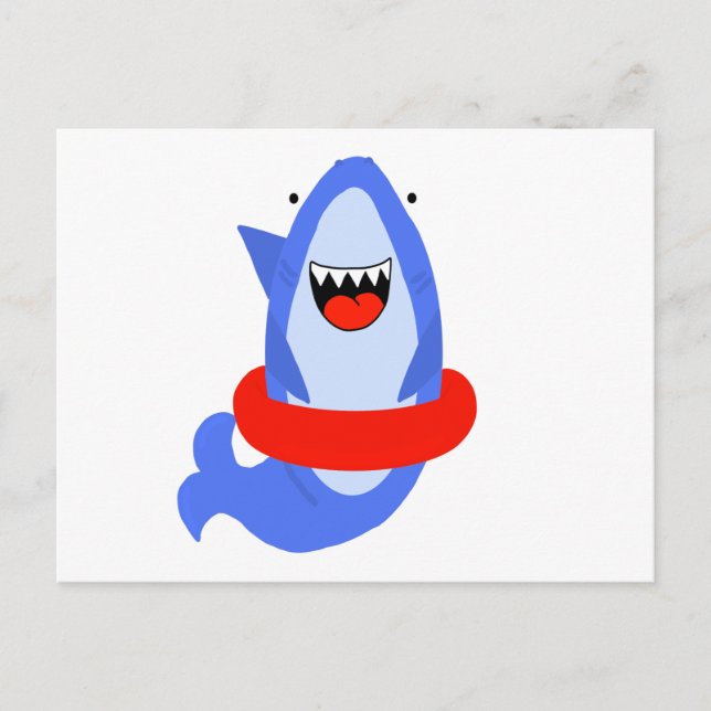 Fun Shark mit Red Swim Ring Postkarte (Vorderseite)