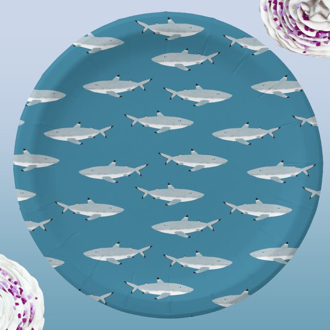 Fun Shark Underwater Themed Pappteller (Fun shark pattern underwater themed party paper plates)