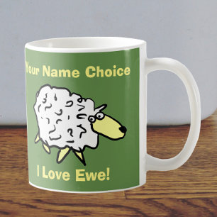 Fun Sheep mit Name auf einem Valentin Tasse