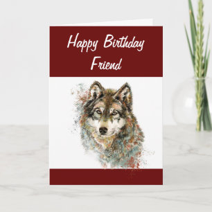 Fun Silly Watercolor Wolf Birthday Friend Humor Feiertagskarte