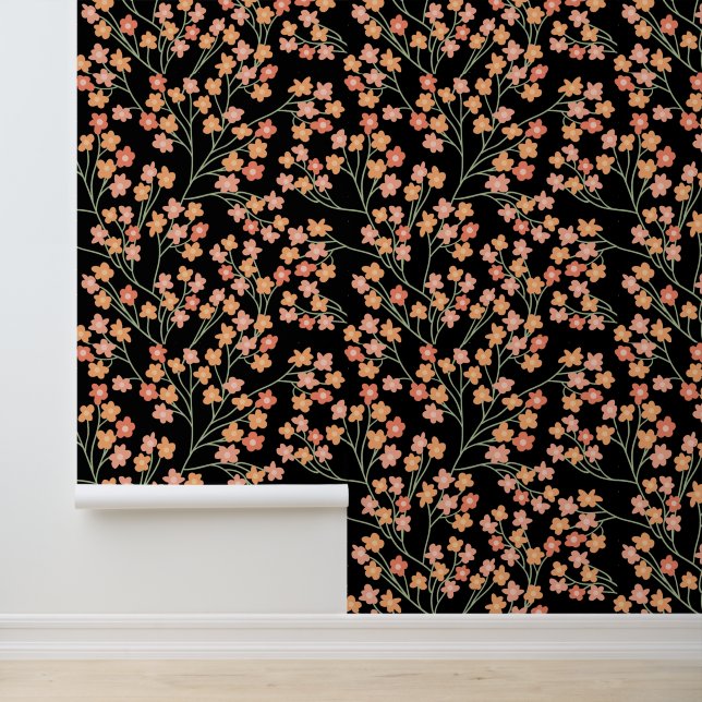 Fun Simple Orange Blume Pattern auf Schwarz Tapete (Anwendung)