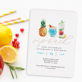 Fun Sip Back Cocktails Geburtstagsparty Rose Gold Folieneinladung