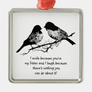 Fun Sister Quote mit Niedlichem Vogel-Spaß Silbernes Ornament