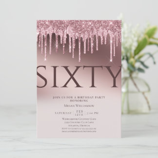 Fun Sixty Überraschung Rosa Glitzer 60. Geburtstag Einladung