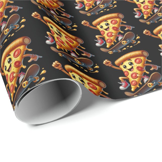 Fun Skateboarding Pizza Party Geschenkpapier (Rolleneckpunkt)