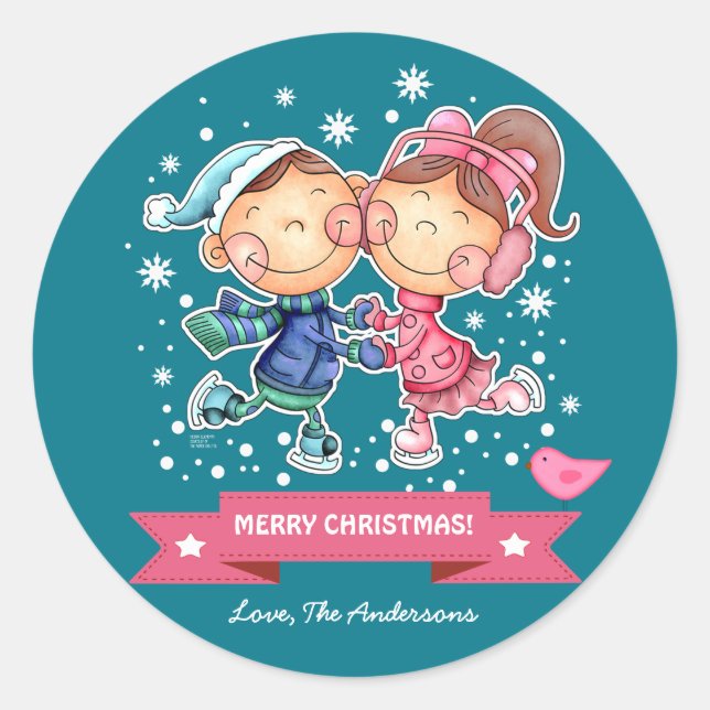 Fun Skaten Kids | Weihnachten im Individuelle Name Runder Aufkleber (Vorderseite)