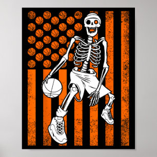Fun Skeleton Basketball Player USA Flag V Poster