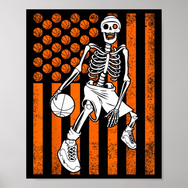 Fun Skeleton Basketball Player USA Flag V Poster (Vorne)