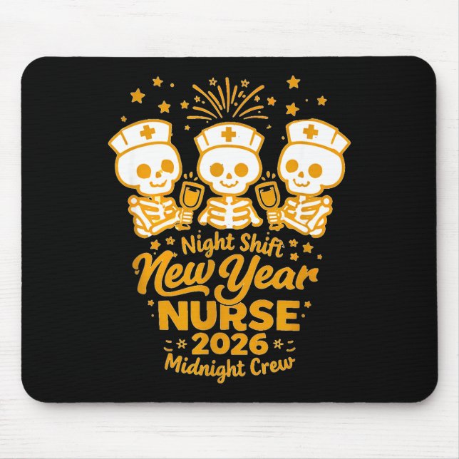 Fun Skeleton Er Icu Nurse Night Shift Crew New Yea Mousepad (Vorne)