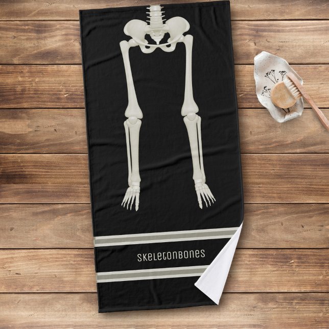 Fun Skeleton Legs Black and Cream Bath Handtuch Badehandtuch (Fun skeleton themed bath towel with space for your name)